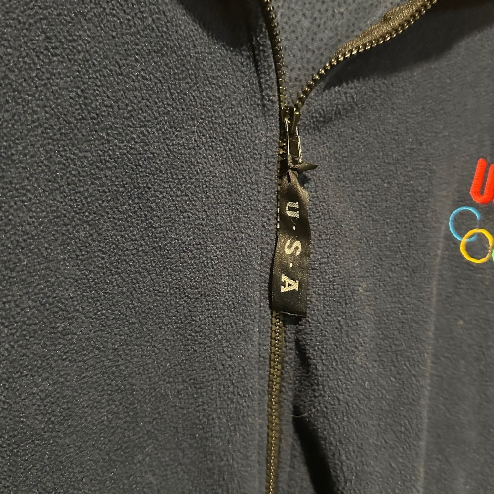 Vintage 90s USA Olympics Embroidered Full Zip Fleece Blue Mens XL Pullover - Picture 4 of 5